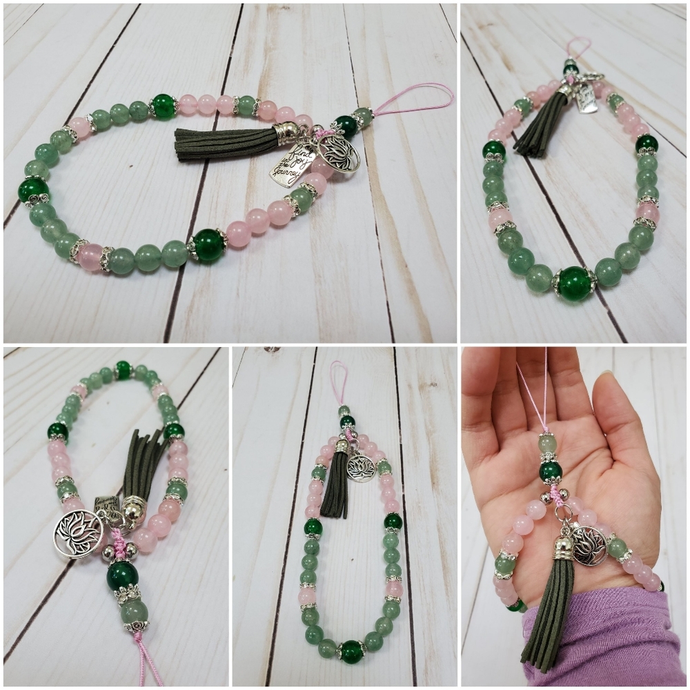 Aventurine and Rose Quartz Stone Beads Phone Strap